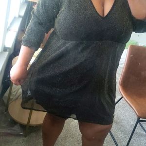 Gold Shimmer Black Flowy Dress